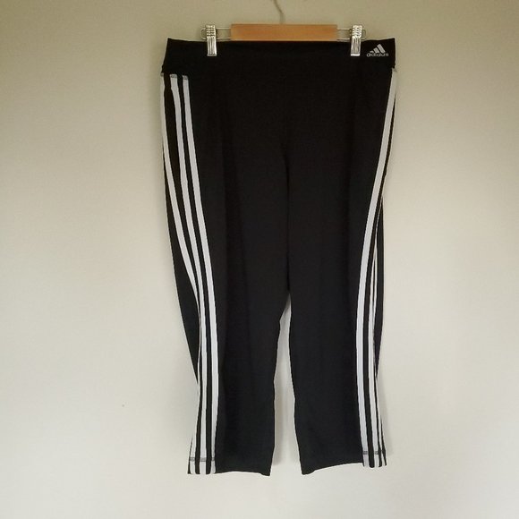 Adidas Clima365 3 stripe capri pants black white M - Picture 1 of 12